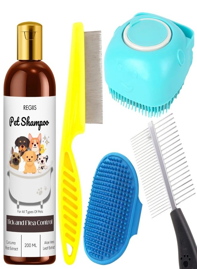 Regiis Pet Grooming Kit with Shampoo, Tick and Flea Control, Double Sided Brush, Massage Combs, 200ml(PACK OF 5) - Image 1